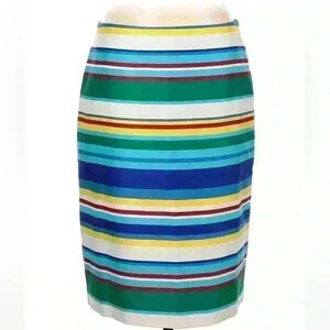 TALBOTS MULTICOLORED STRIPED LINED SKIRT 100% cotton Size 12 PREPPY SPECIAL